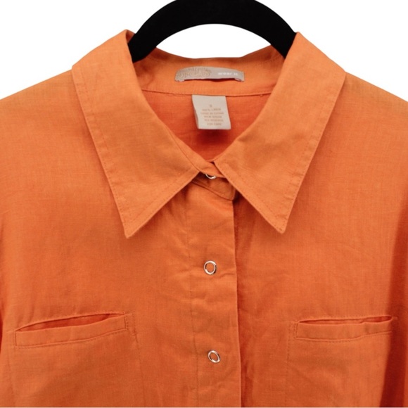 Wear It Orange Button-Up 100% Linen Artsy Lagenlook Summer Size M/L - Picture 3 of 9